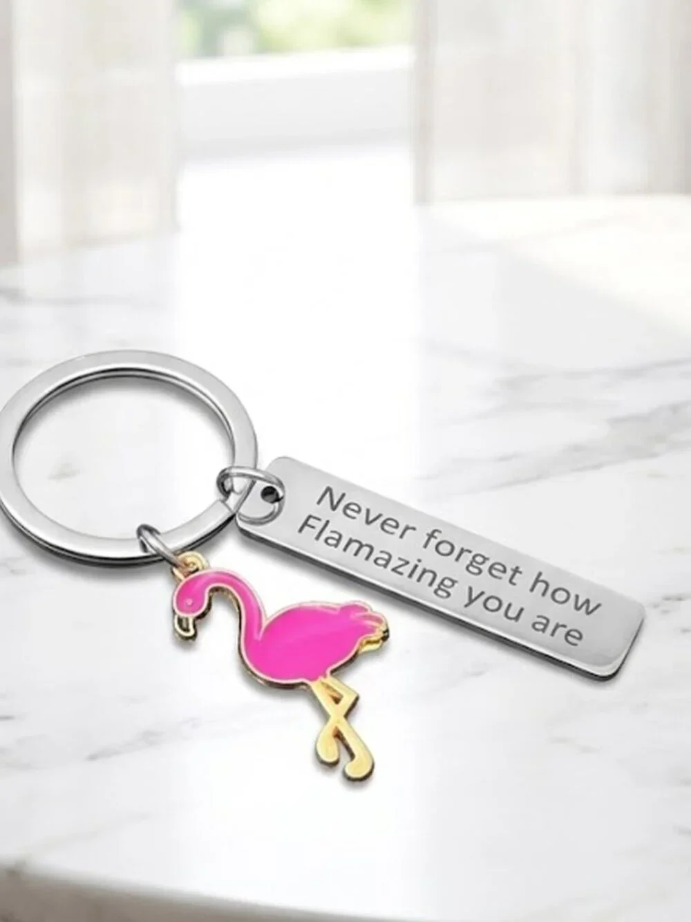 Motivational Flamingo Stainless Steel Keychain - Dark Pink